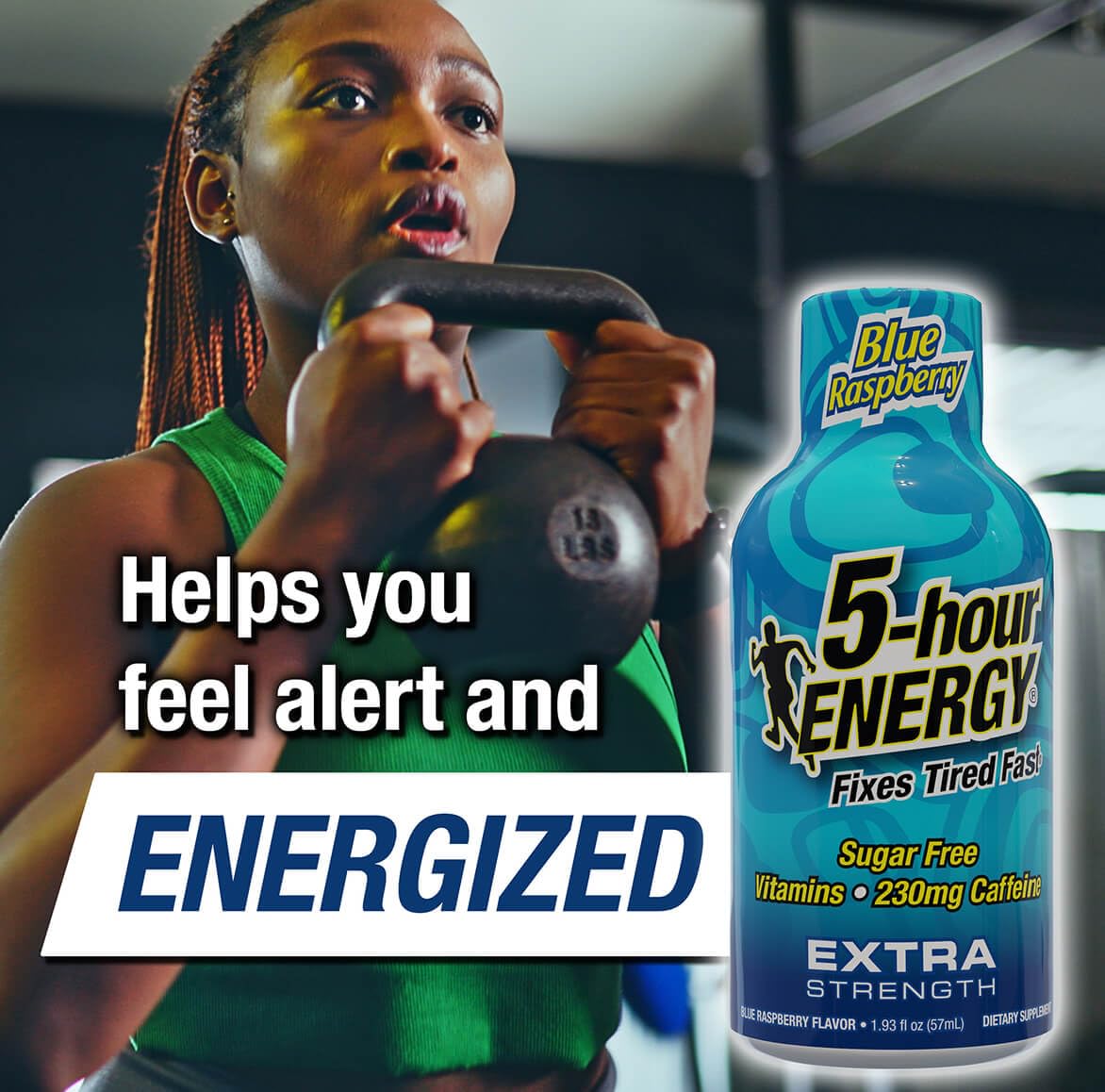 Dosis rápida de cafeína 230 mg con 5-hour ENERGY Shot Extra Strength Frambuesa Azul.