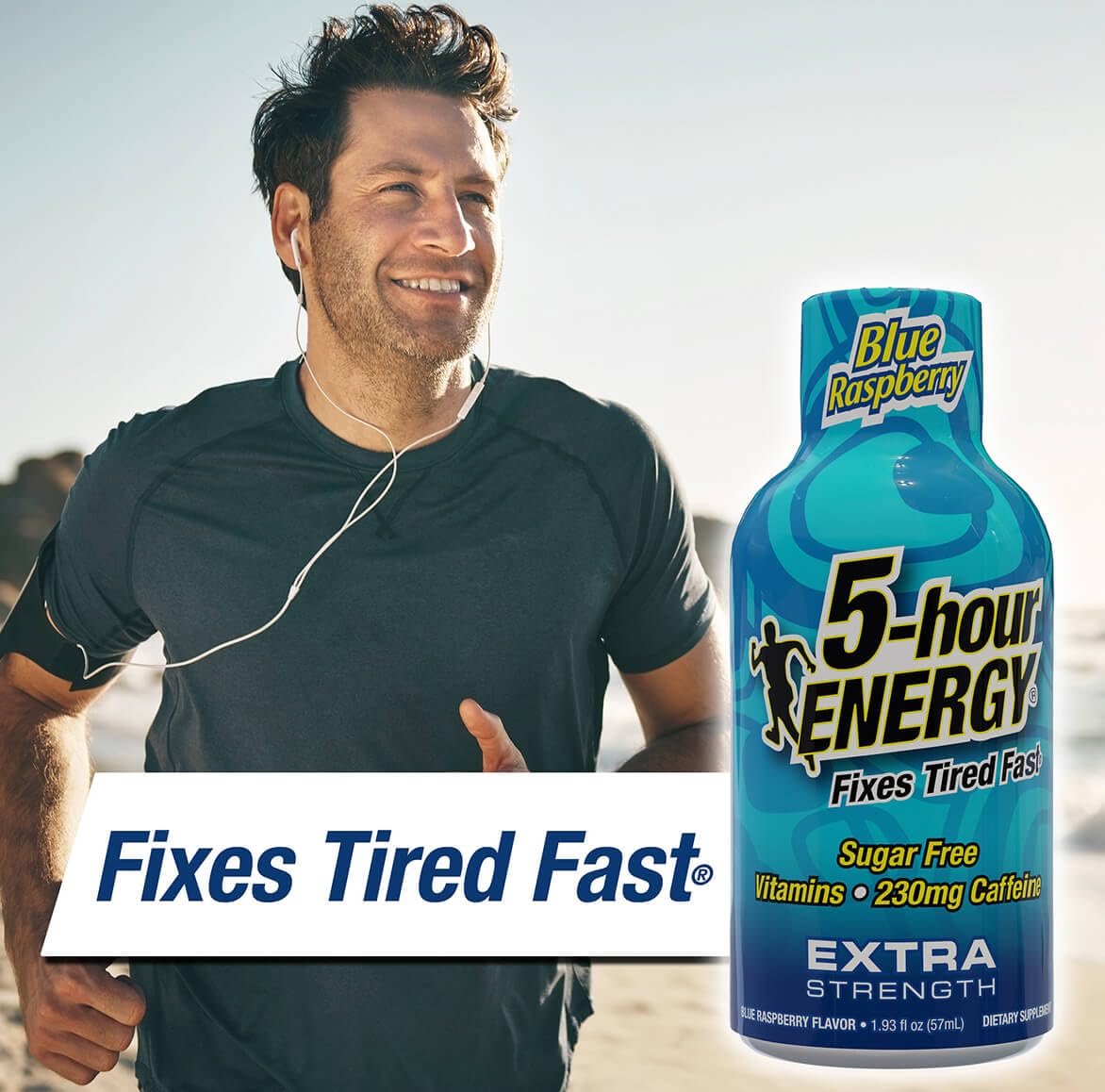 Etiqueta de 5-hour ENERGY Shot Extra Strength sin azúcar para energía sin calorías.