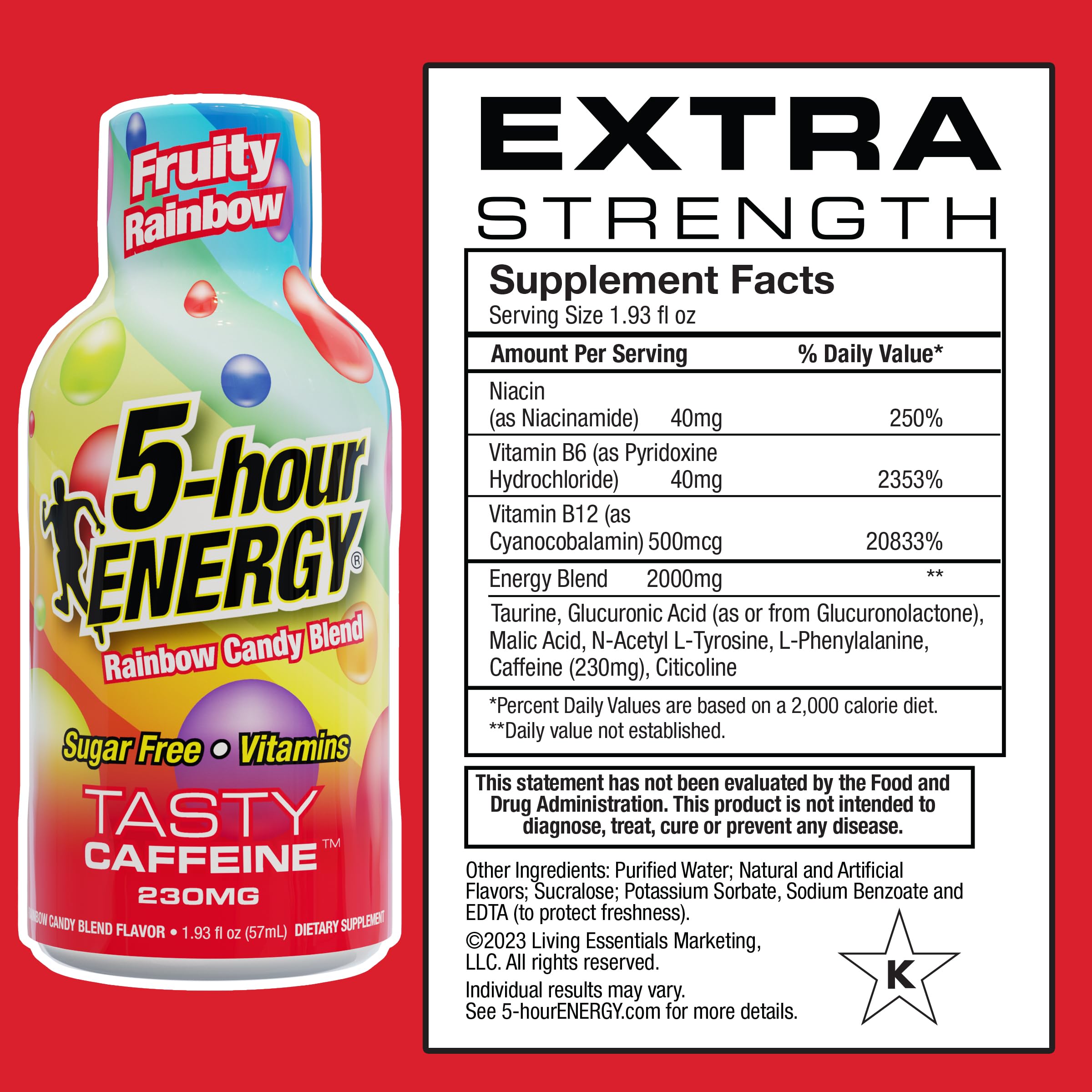 5-hour ENERGY Shot Fuerza Extra, vertido en vaso para degustación.