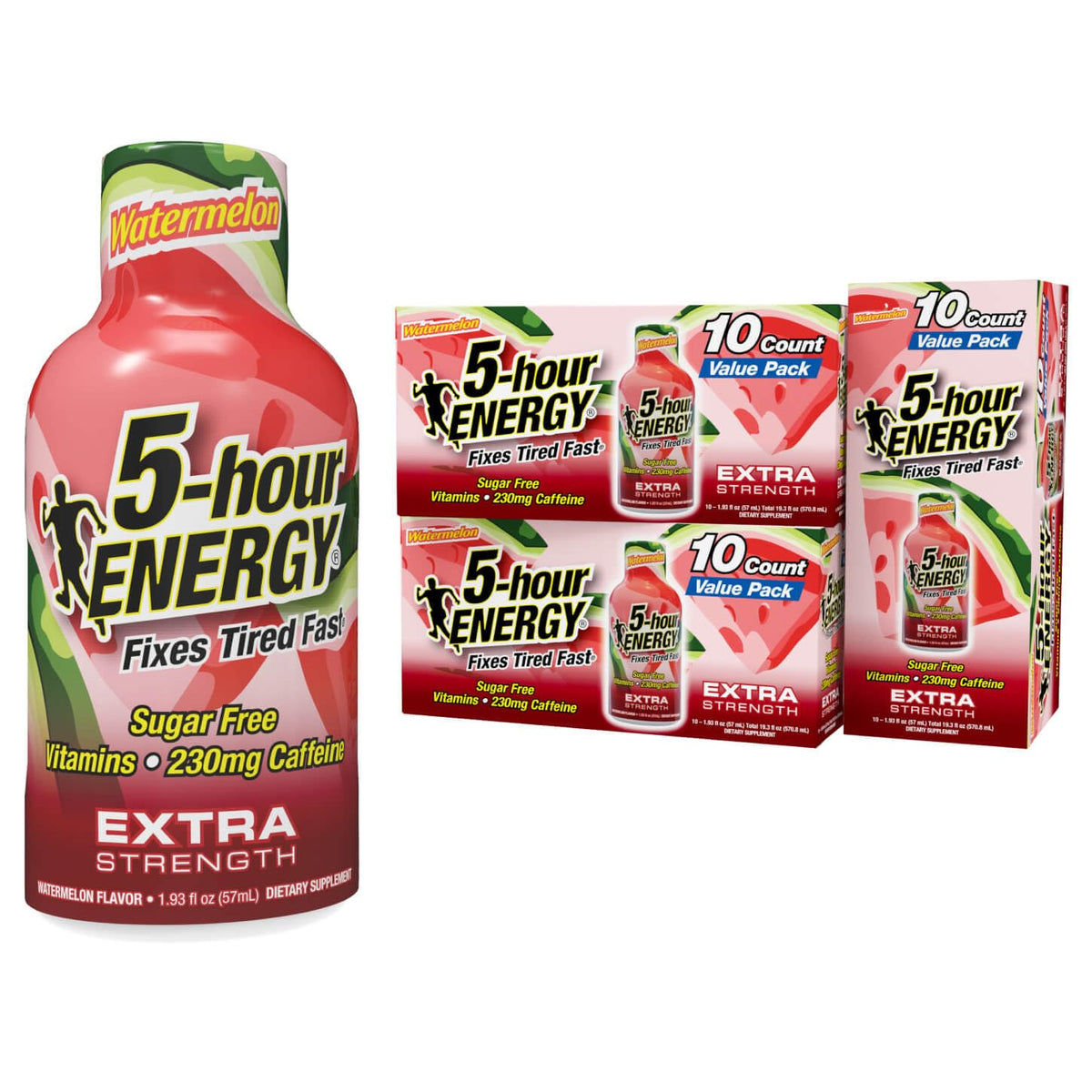 5-hour ENERGY Shot sabor sandía: impulso rápido y refrescante para el día.