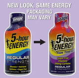 Lata 5-hour ENERGY Shots sabor uva con cafeína para energía rápida.