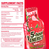 5-hour ENERGY Shots Extra Strength Berry bottle back view with ingredient notes.