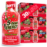 5-hour ENERGY Shots Extra Strength Berry bottle front view, quick energy on the go.