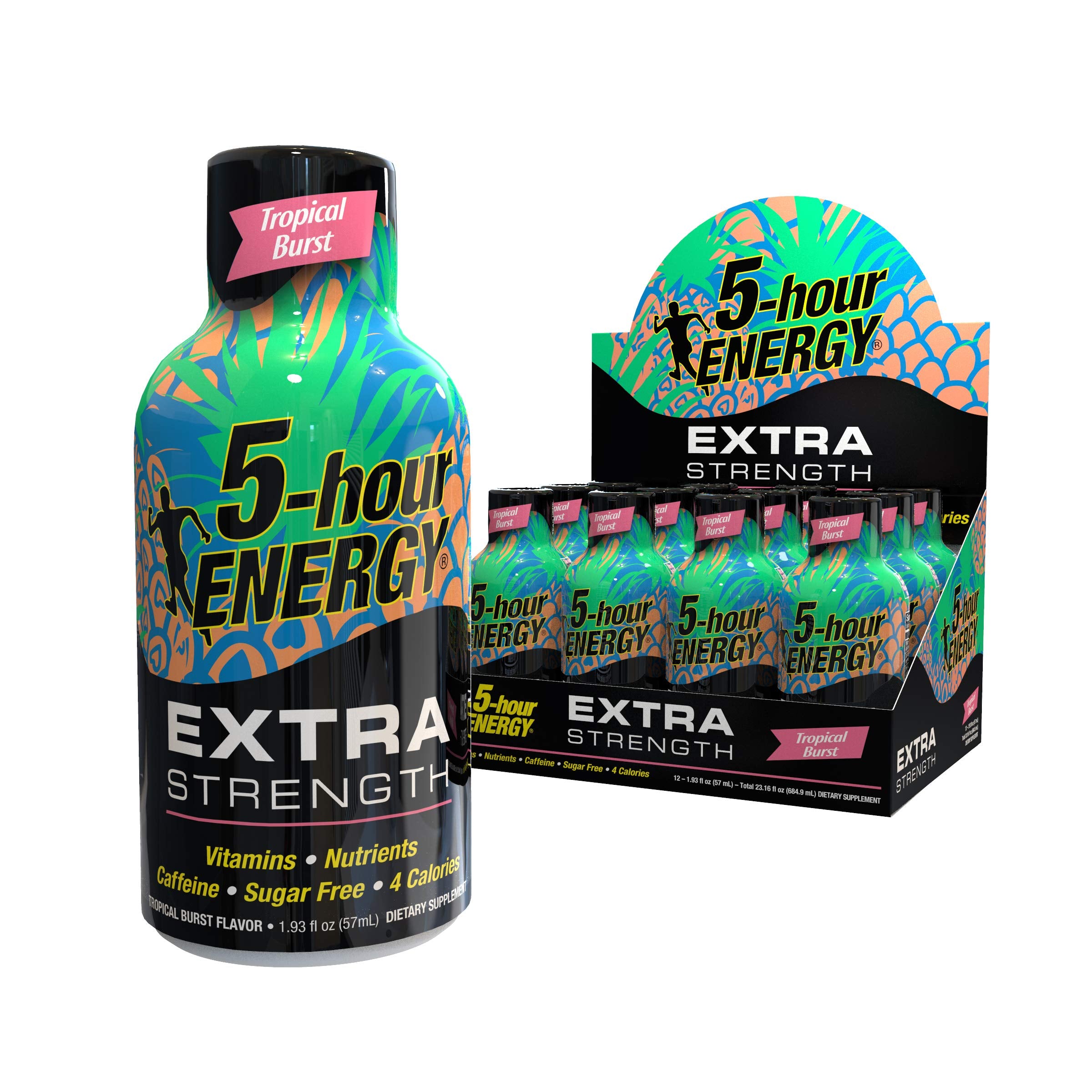 5-hour ENERGY Tormenta Tropical, disparo frontal, impulso rápido sin azúcar.