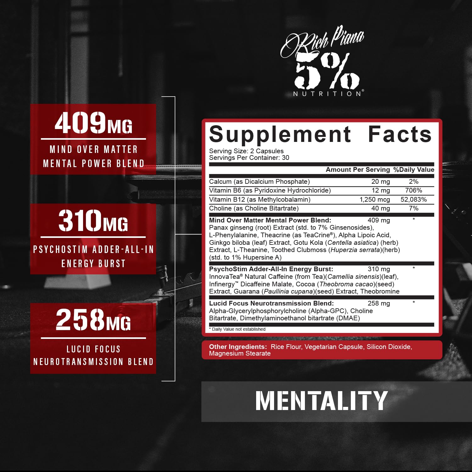 5% Nutrition Rich Piana Mentality absorción rápida durante entrenamientos
