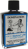 Aceite 7 Sisters Dominación, frasco de vidrio para rituales, uso ritual para concentración y determinación.