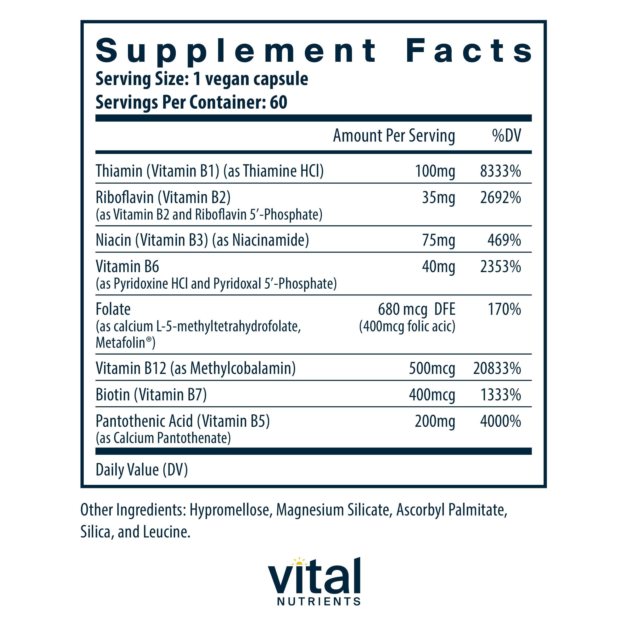 Vitál Nutrients Complejo de Vitaminas B, cápsulas para metabolismo y vitalidad