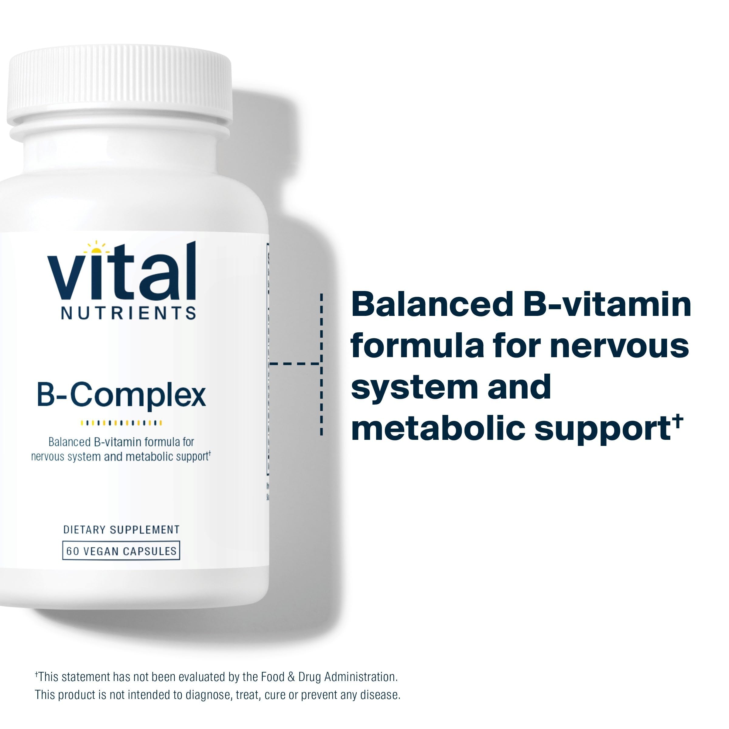 Etiqueta de Vital Nutrients Complejo de Vitaminas B con información de ingredientes