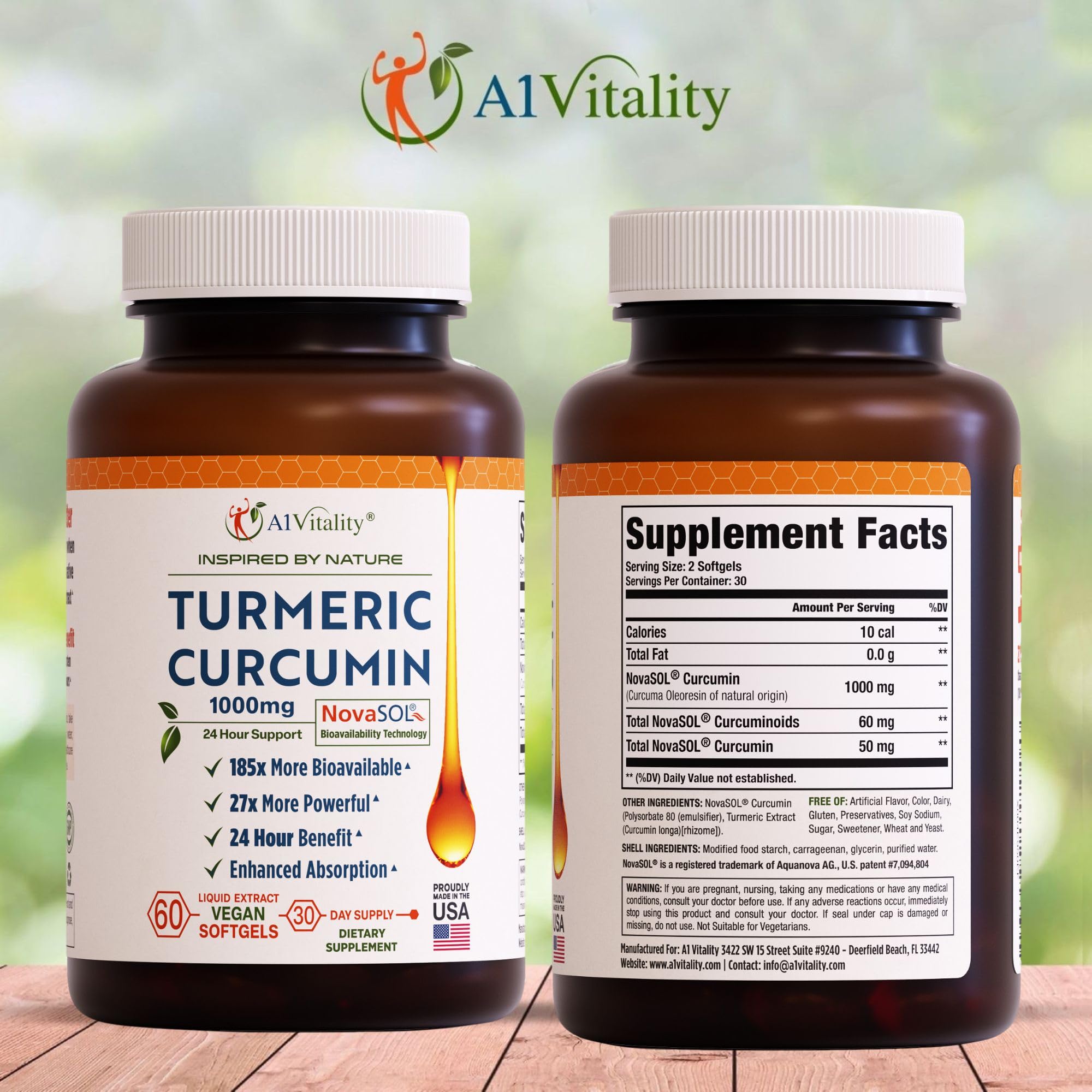 A1Vitality NovaSOL Curcumina en cápsulas con absorción superior.
