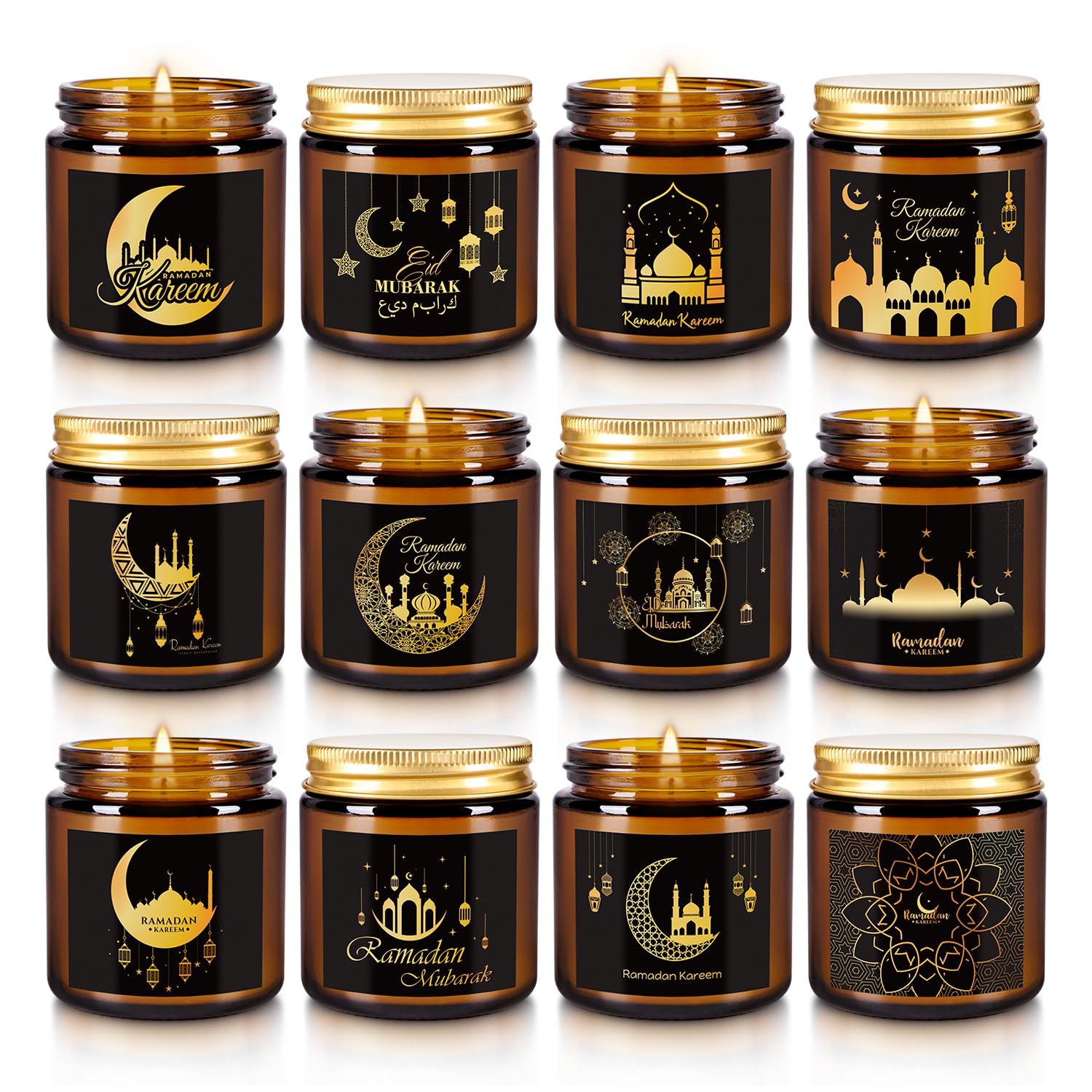 Aamdkcyu Ramadán Mubarak velas en jarra marrón para relajación y oración