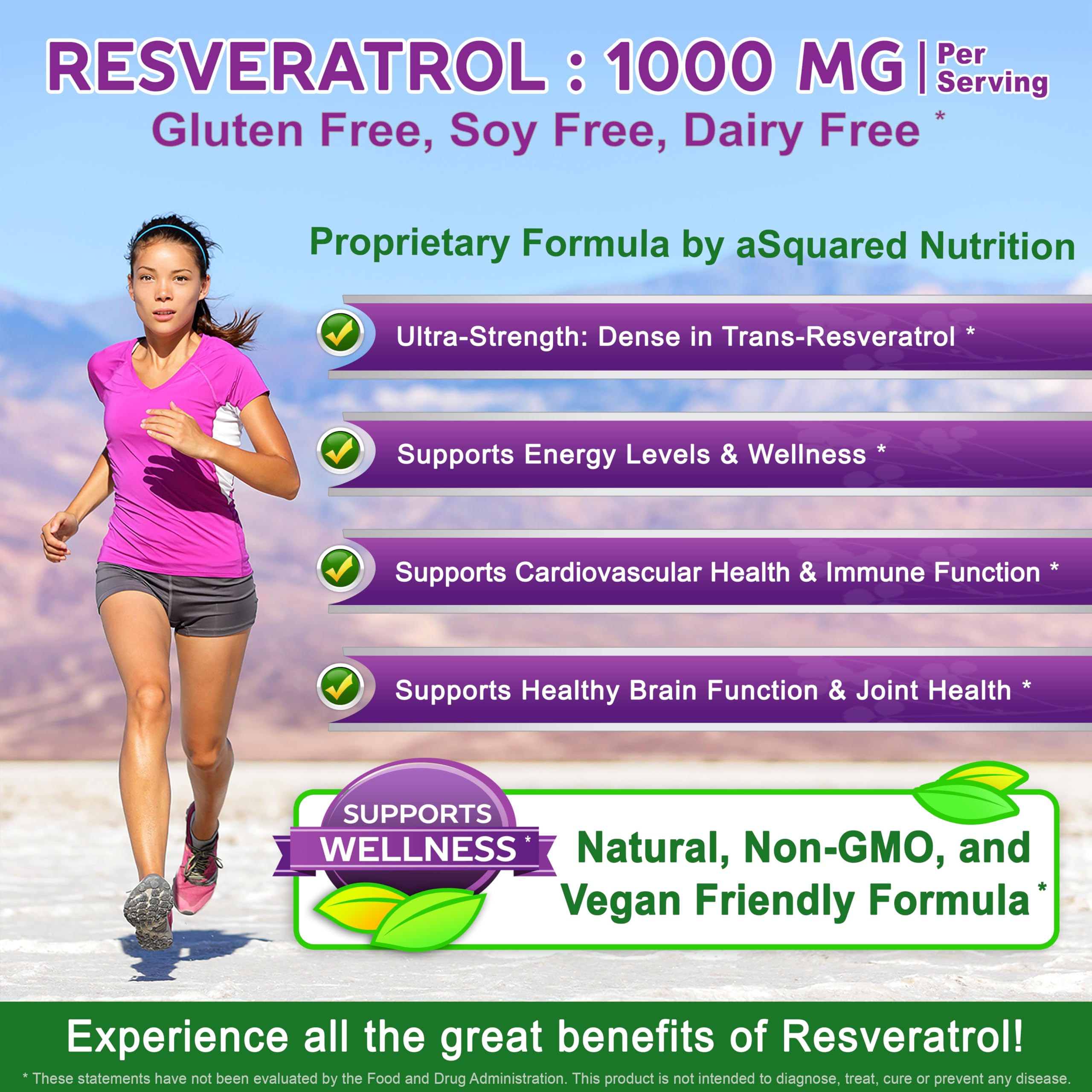 aSquared Nutrition Resveratrol cápsulas de 1000 mg listas para consumo diario.