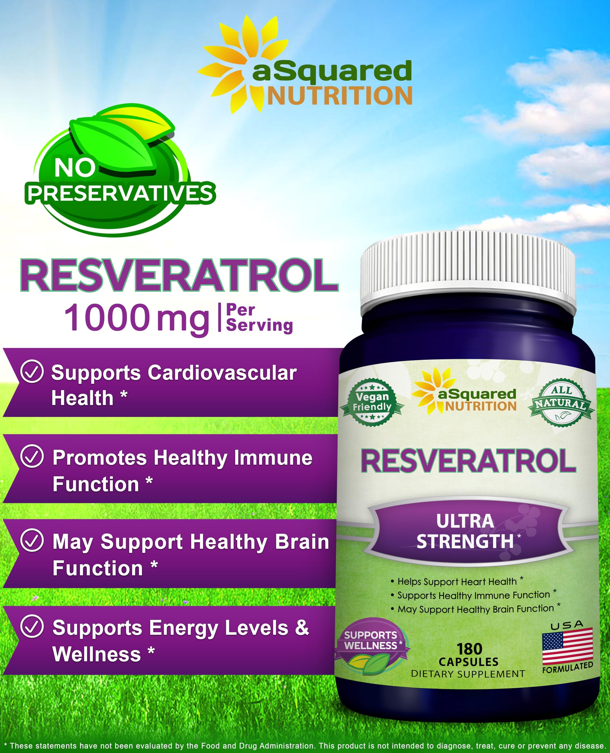 aSquared Nutrition Resveratrol etiqueta con lista de ingredientes naturales.