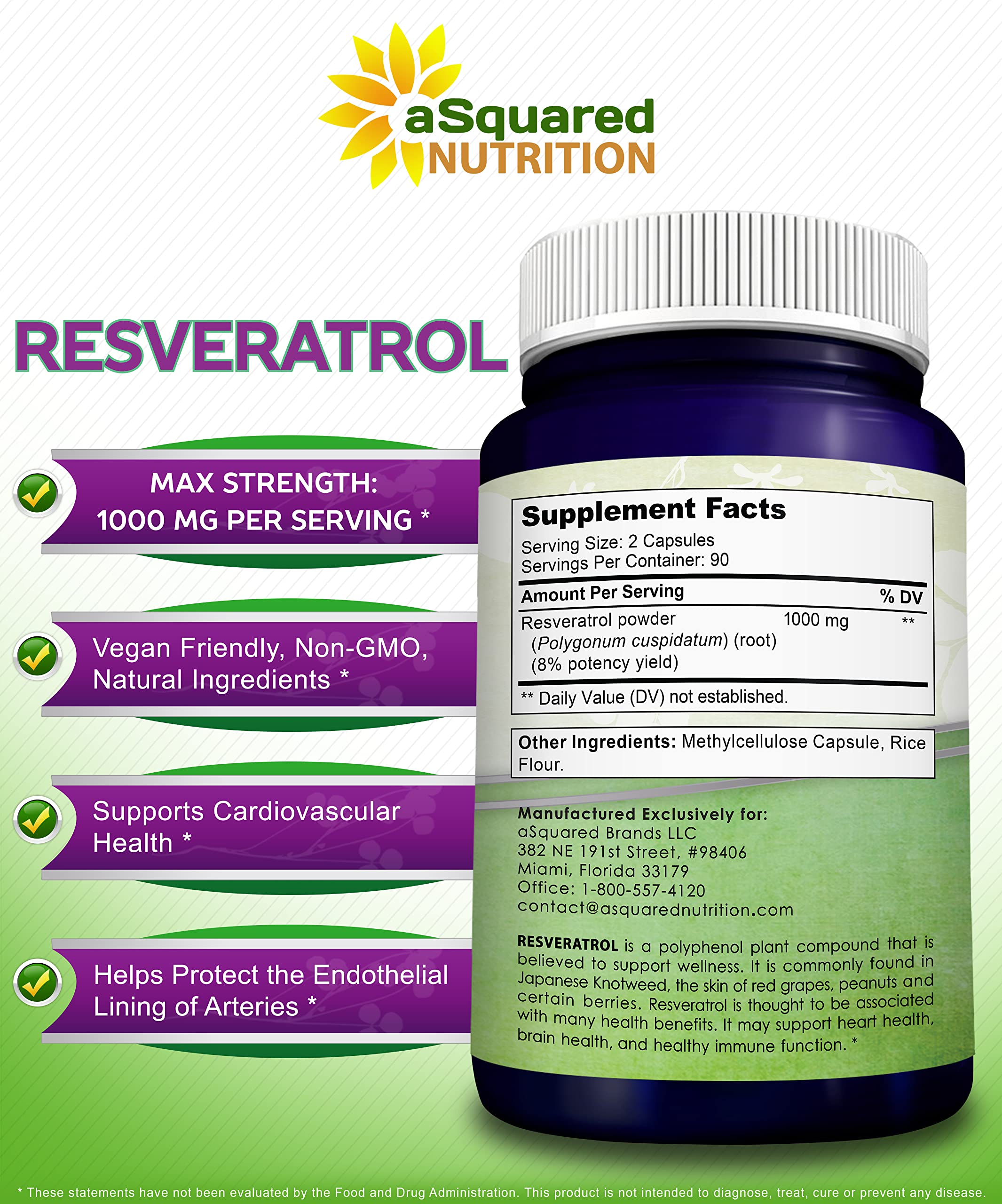 aSquared Nutrition Resveratrol uso diario en formato vegano.