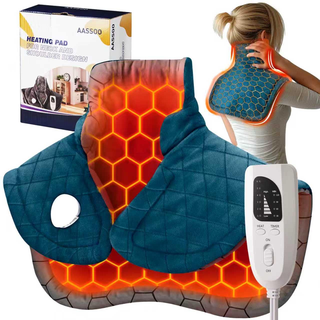 AASSOO Almohadilla térmica grafeno ofrece calor profundo para cuello y espalda.