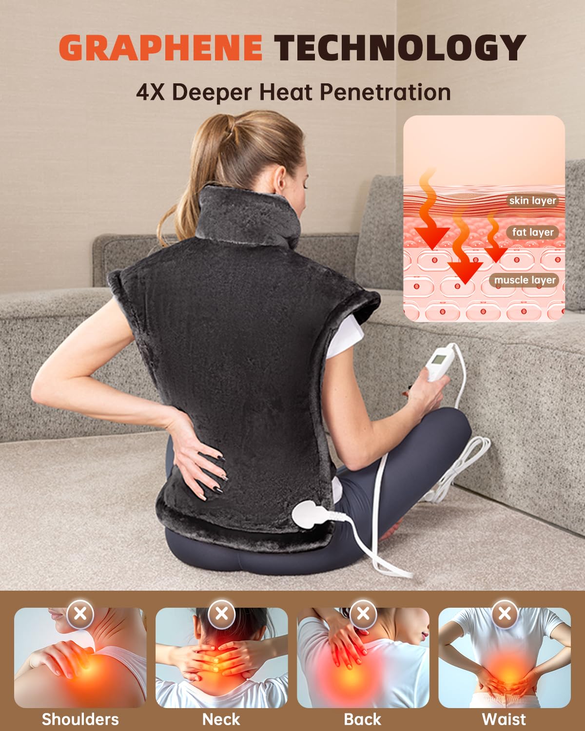 Almohadilla AASSOO grafeno para cuello y hombros, calor profundo.