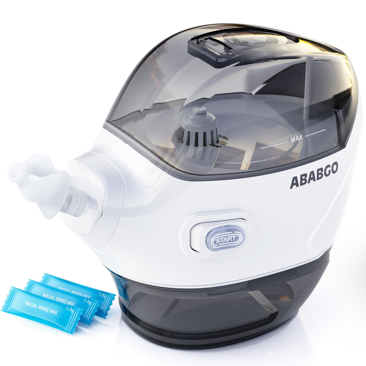 ABABGO sistema lavado nasal eléctrico en primer plano para limpieza personalizada diaria.