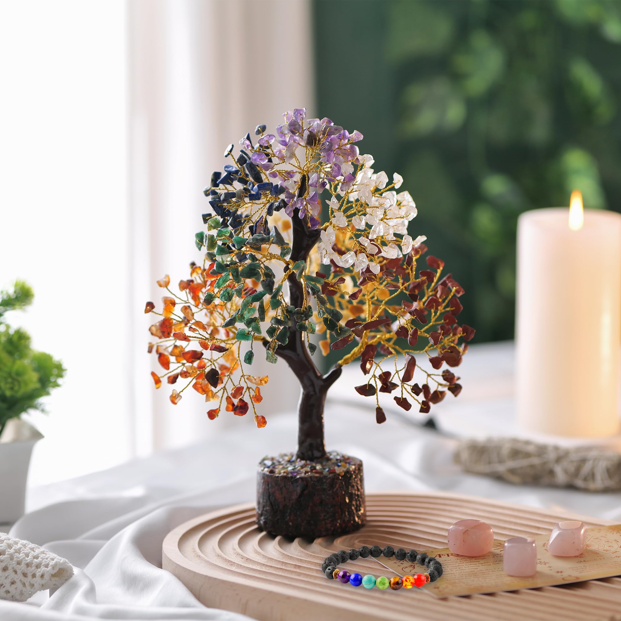 ABHISUBYA Arbol de la Vida Chakras, ramas doradas y piedras naturales para enfoque.