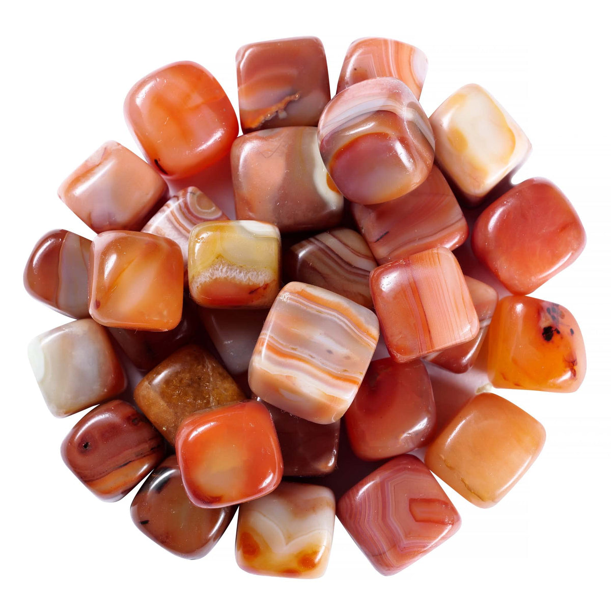 ABHISUBYA Carnelian, primer plano de piedras pulidas para decoración y energía suave.