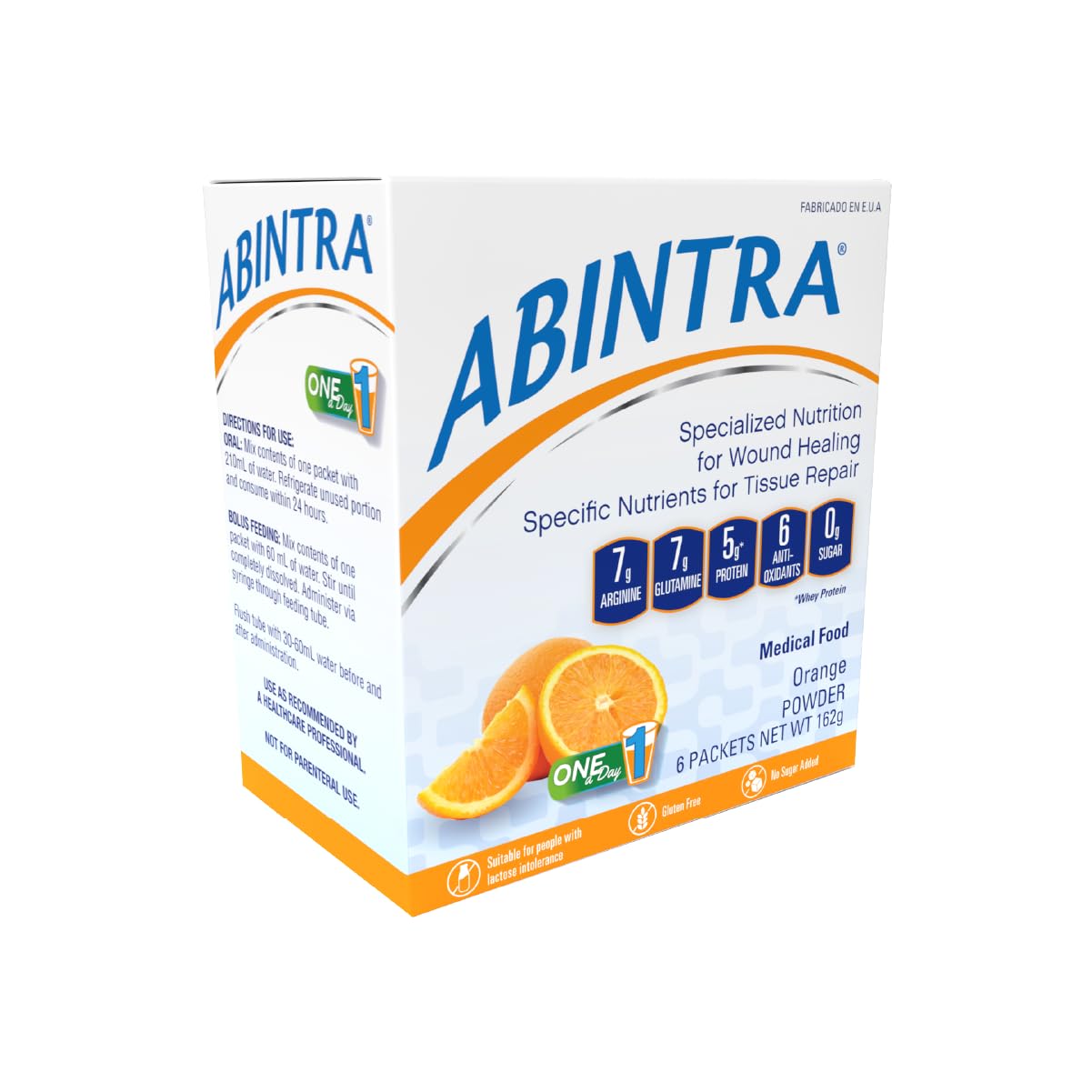 ABINTRA, sobres de nutrición especializada para apoyar la reparación de heridas.