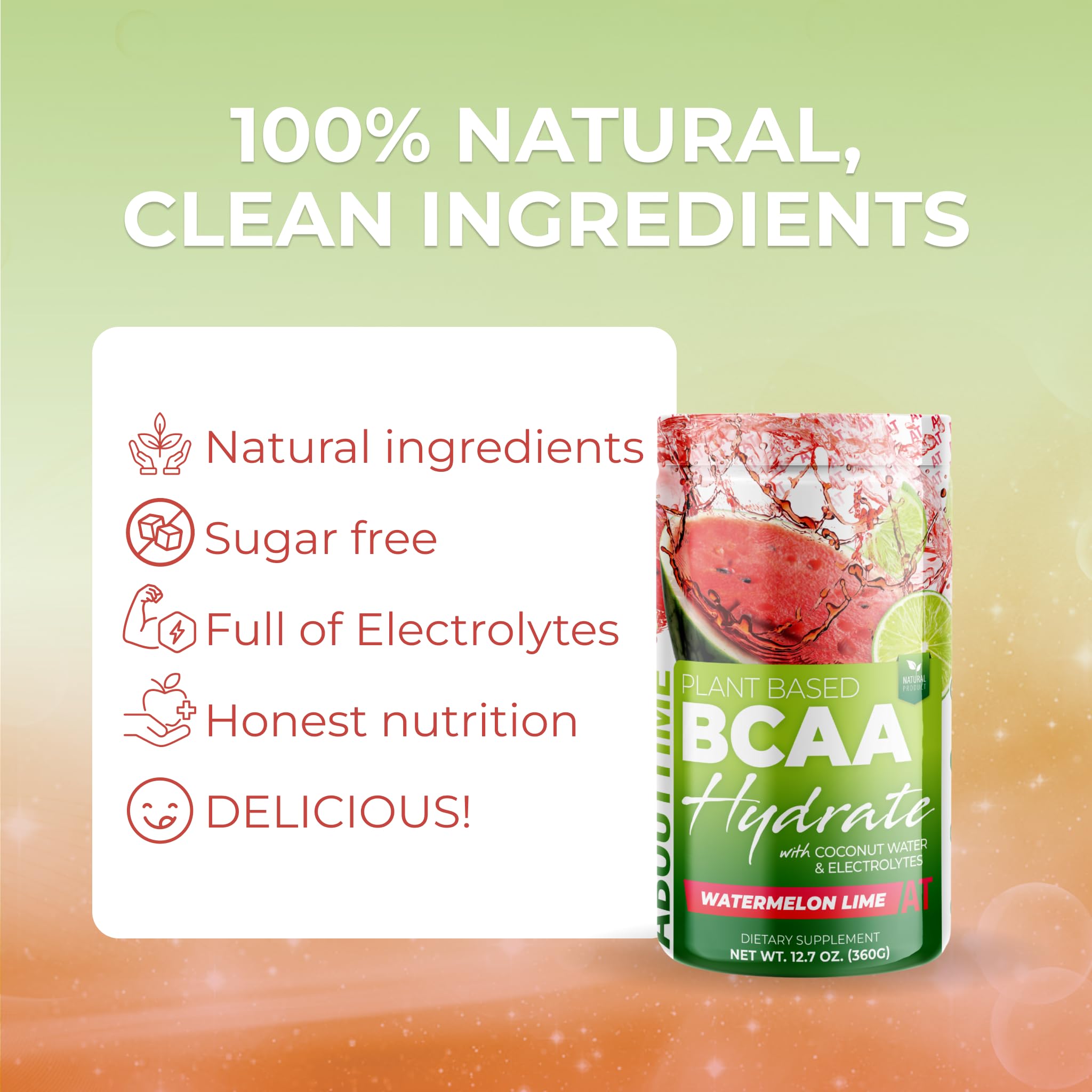 About Time BCAA Hydration Watermelon Lime ingredientes naturales para hidratacion limpia