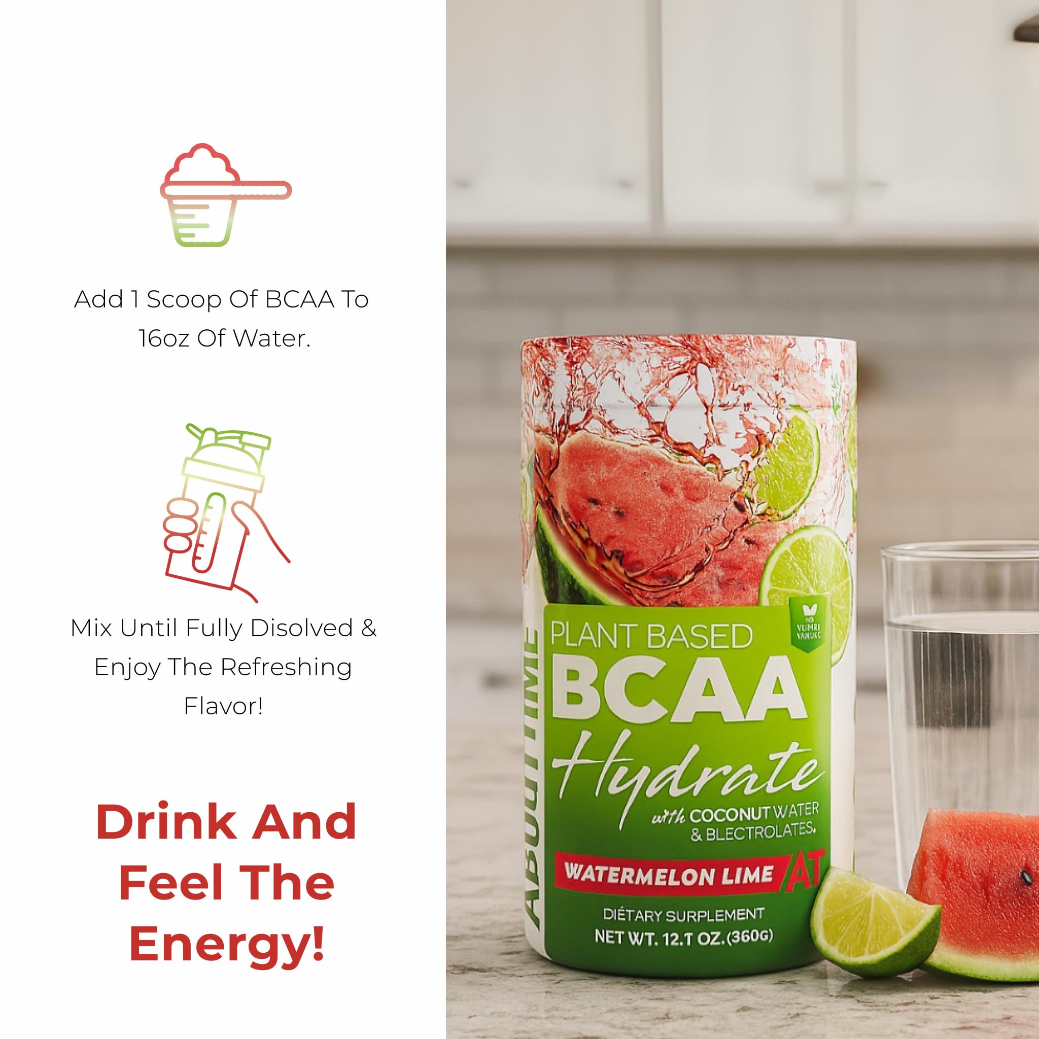 About Time BCAA Hydration Watermelon Lime proceso de mezcla sencillo