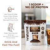 About Time Coffee + Whey Protein, taza lista para disfrutar un batido de café proteico.