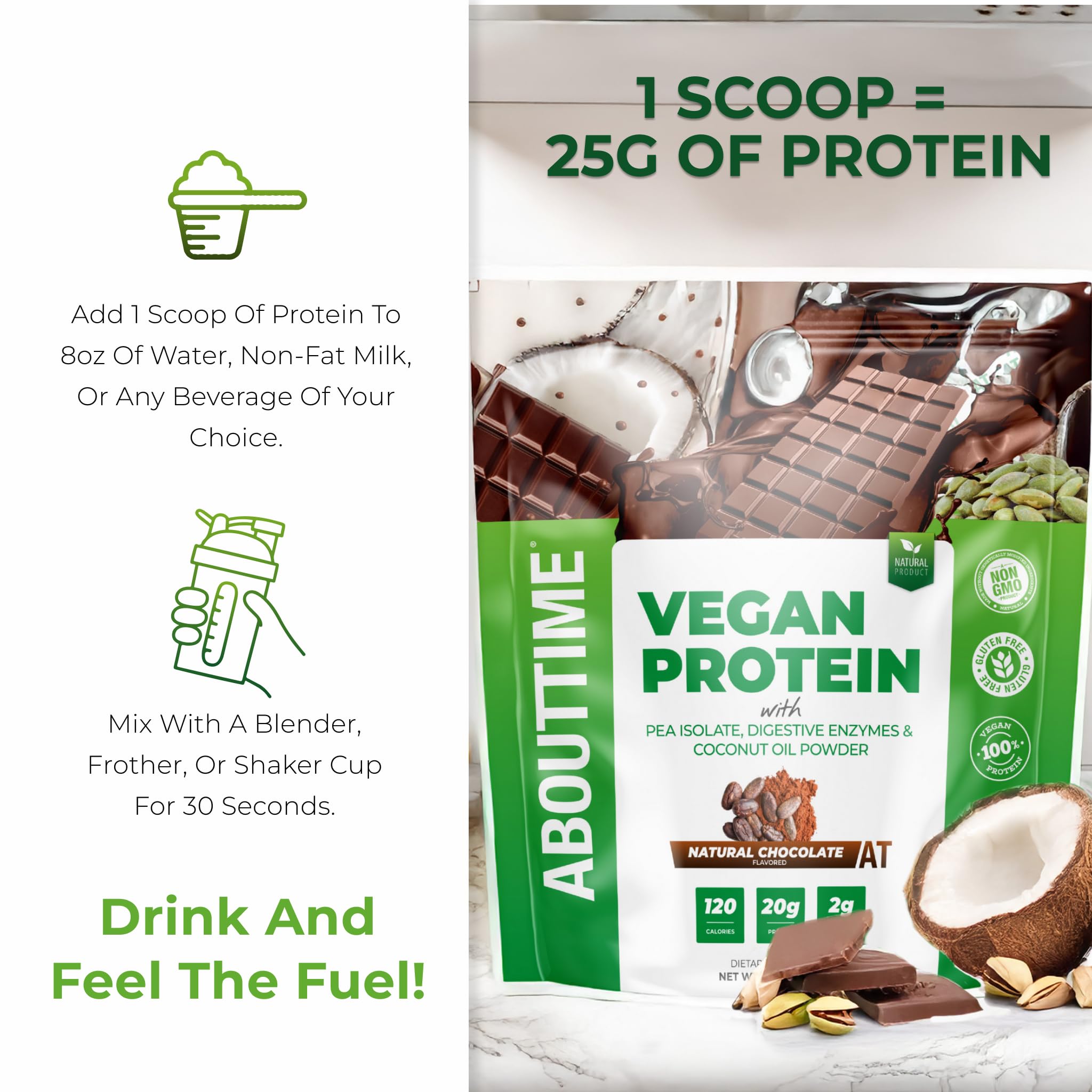 About Time Proteína Vegana Chocolate: etiqueta con ingredientes simples para consumidores conscientes