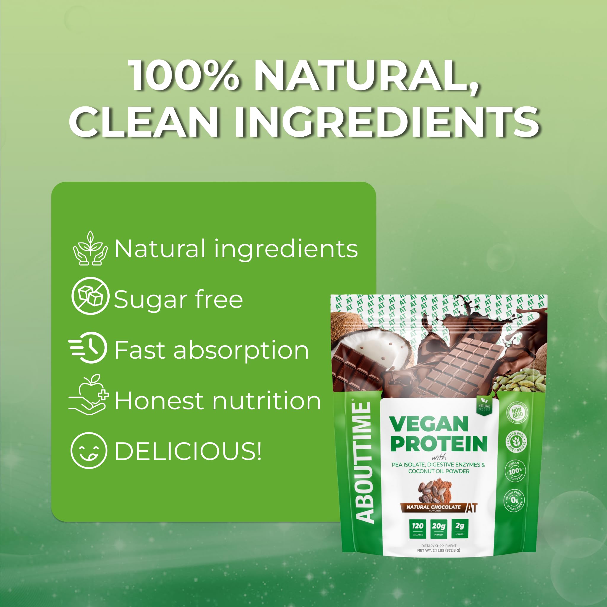 About Time Proteína Vegana Chocolate: vaso con batido para empezar el día