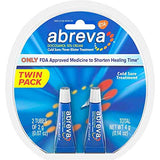 Abreva con doble tubo de 0.07 oz para uso práctico en casa.