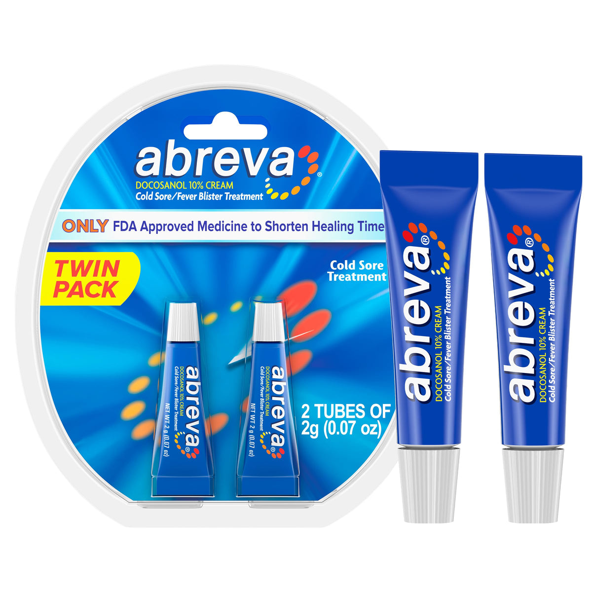 Abreva: dos tubos de 0.07 oz para tratamiento de fiebre labial