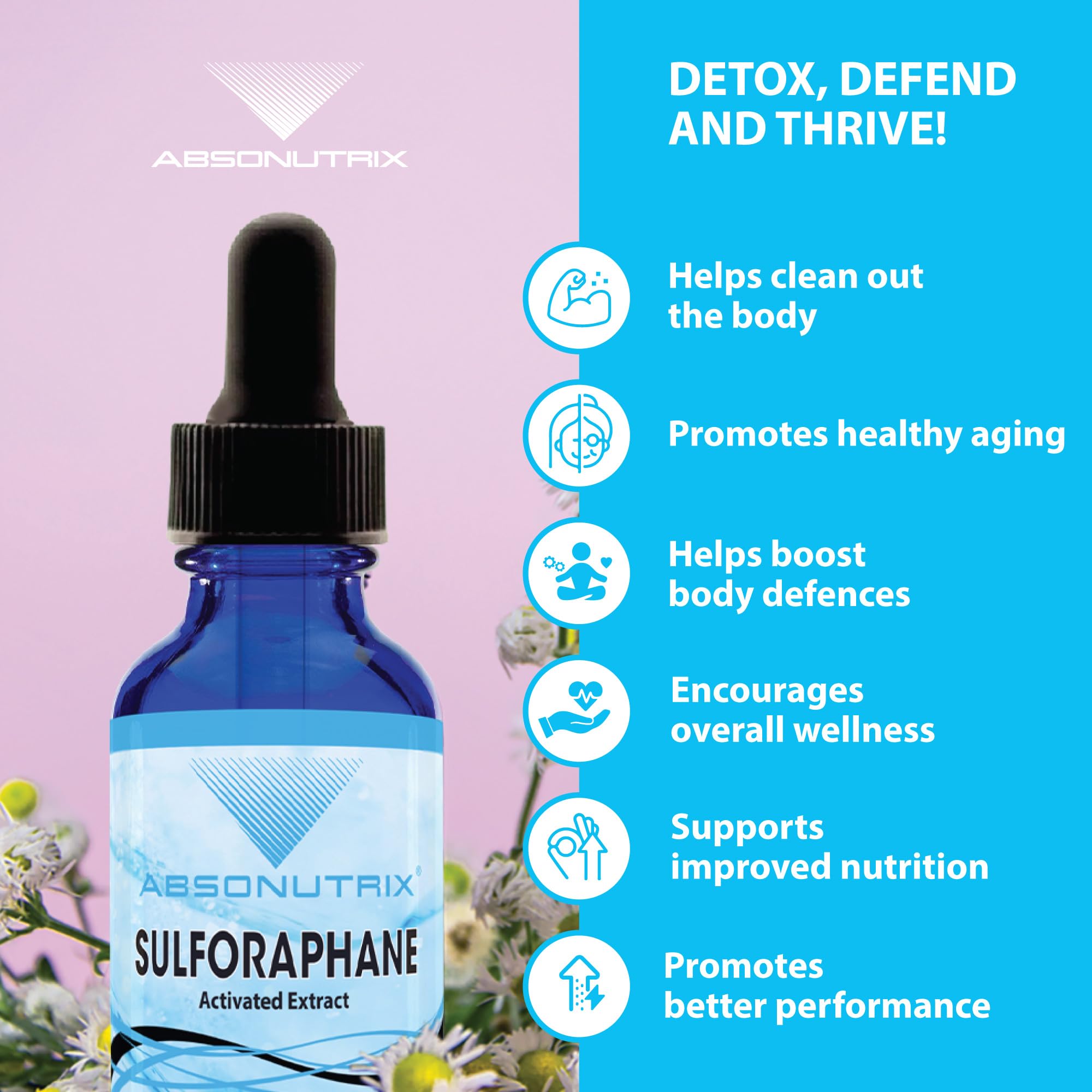 Absonutrix sulforafano activado y estabilizado: etiqueta visible para control de dosis diaria.