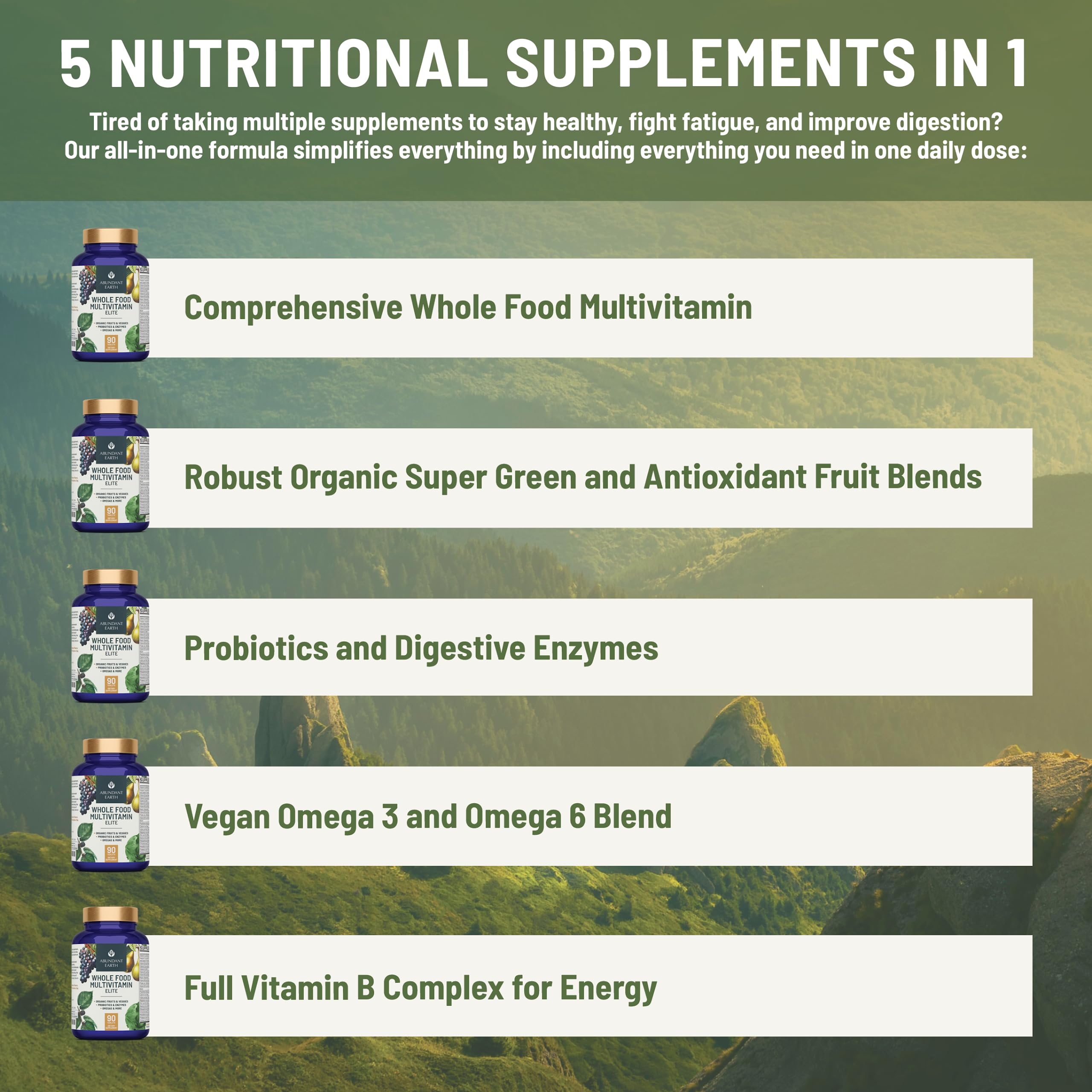 Abundant Earth probiótico y enzimas digestivas, apoyo suave para la digestión.