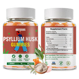 ABYSSUS Psyllium Gummies durazno etiqueta sin gluten y sin azúcar agregado.