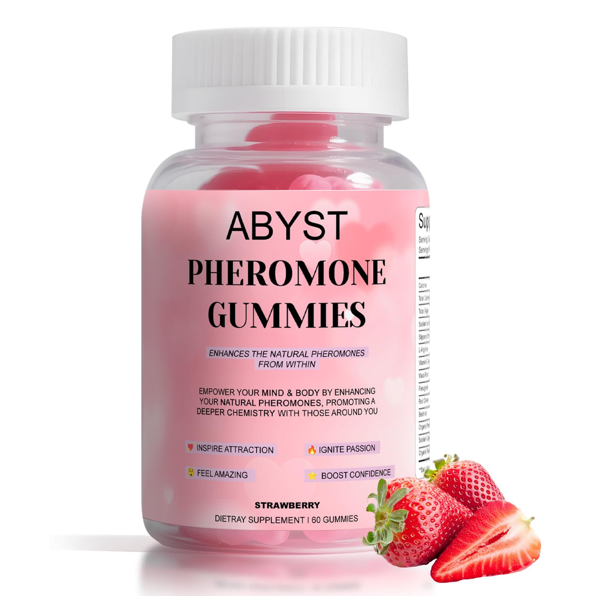 ABYST gomitas feromona para mujeres, bote visible, rutina diaria.