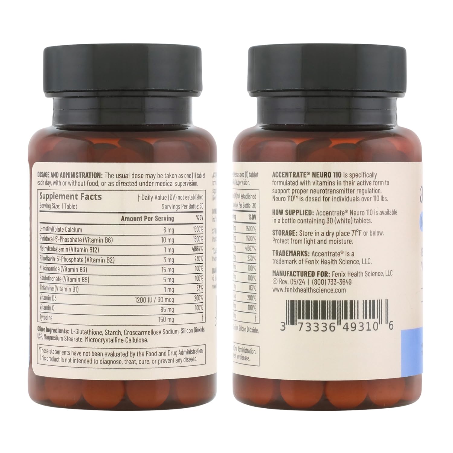 Acccentrate Neuro 110 info-nutricional: panel informativo con beneficios potenciales de la fórmula