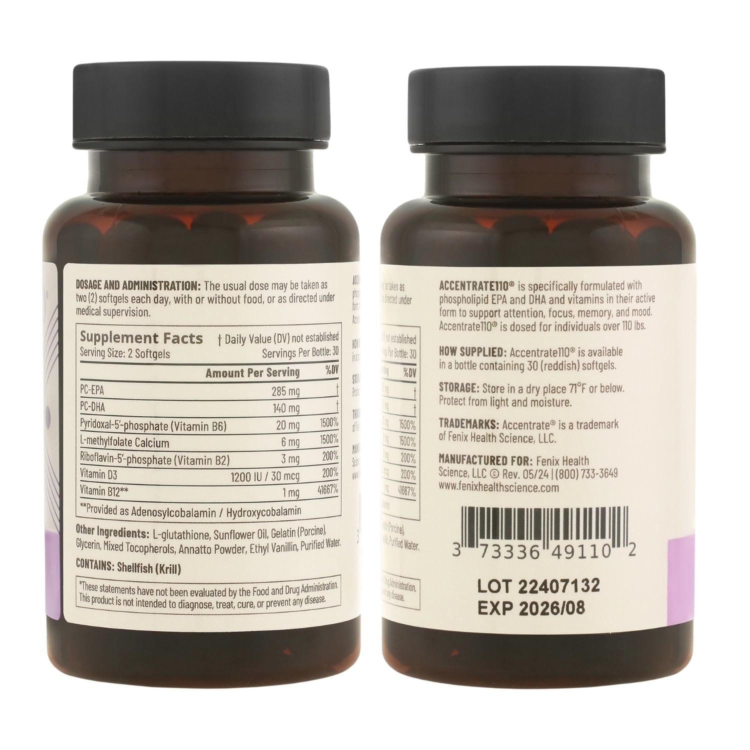 Accentrate110 etiqueta clara con ingredientes y posibles beneficios