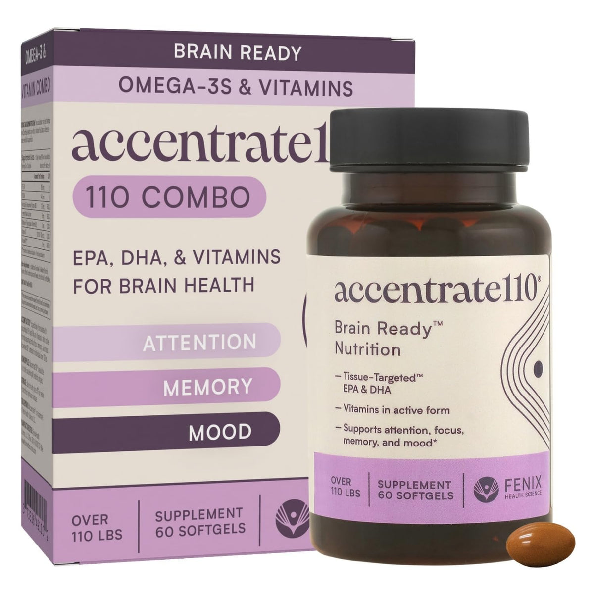 Accentrate110 frasco nutrición cerebral para enfoque sostenido