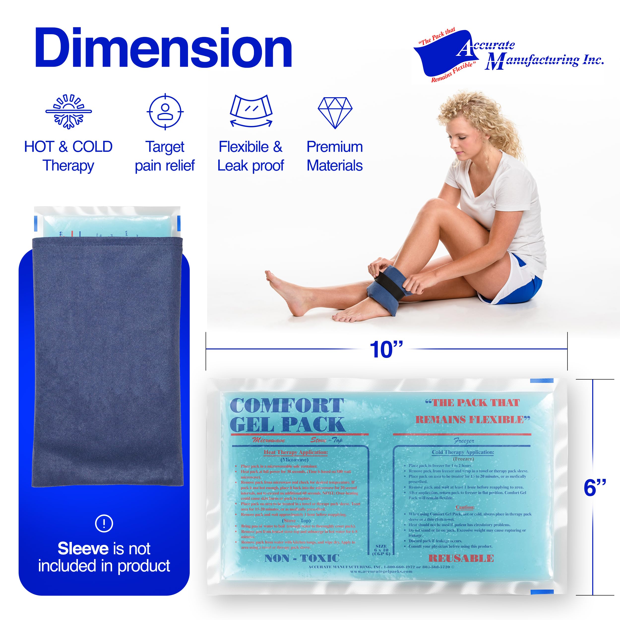 Gel pack Accurate Manufacturing, terapia fría o calor para lesiones menores.