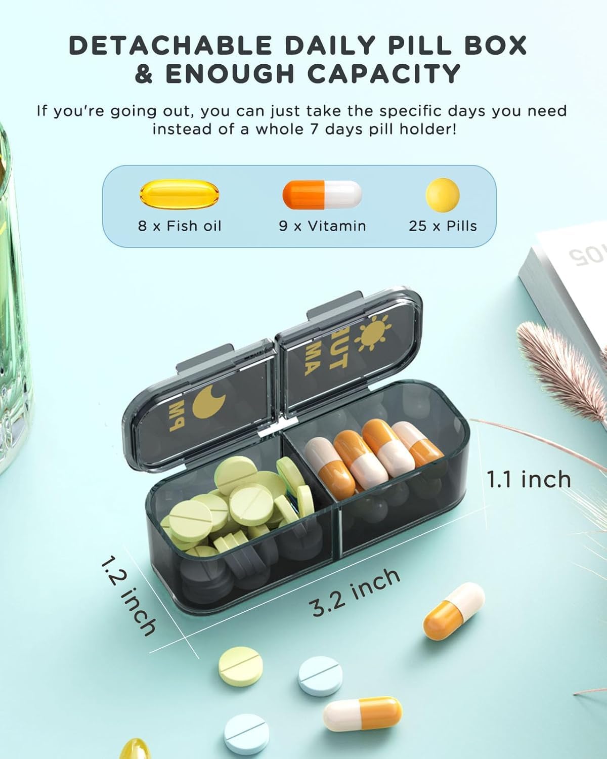 ACEDADA gran capacidad para vitaminas y aceites de pescado durante la semana