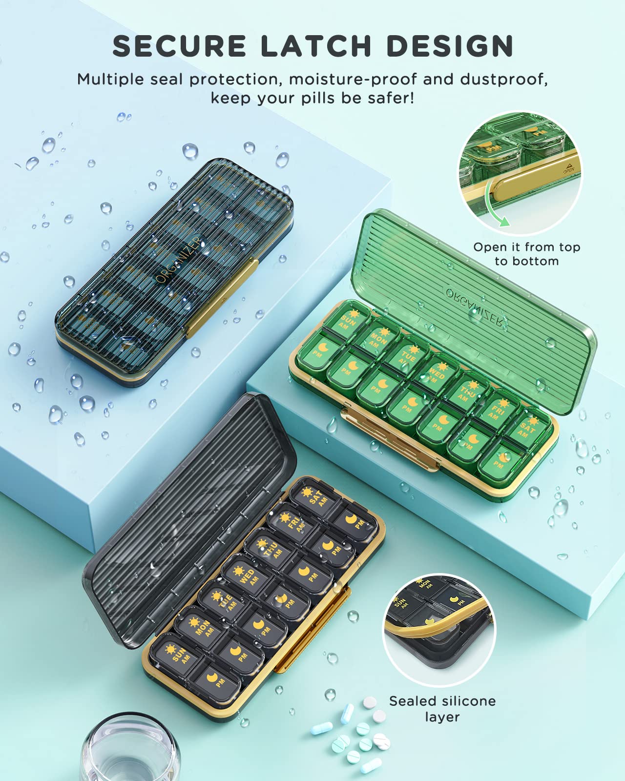 Acedada gran capacidad para pastillas de toda la semana.