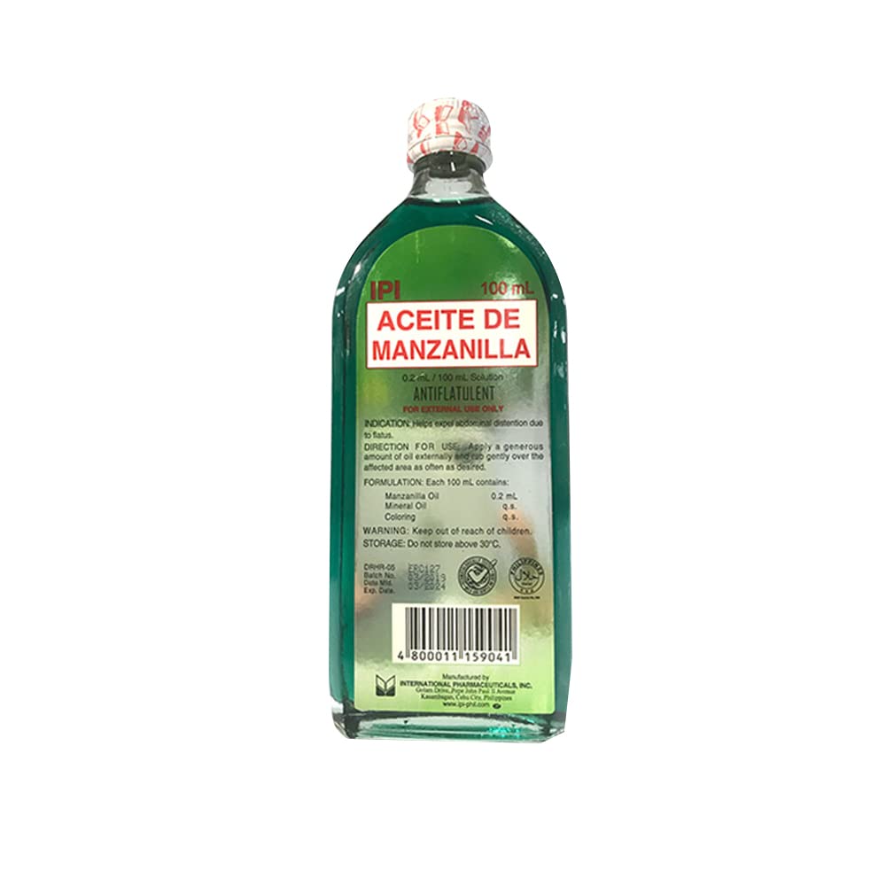 Aceite de Manzanilla 100ml, botella frontal para uso externo.