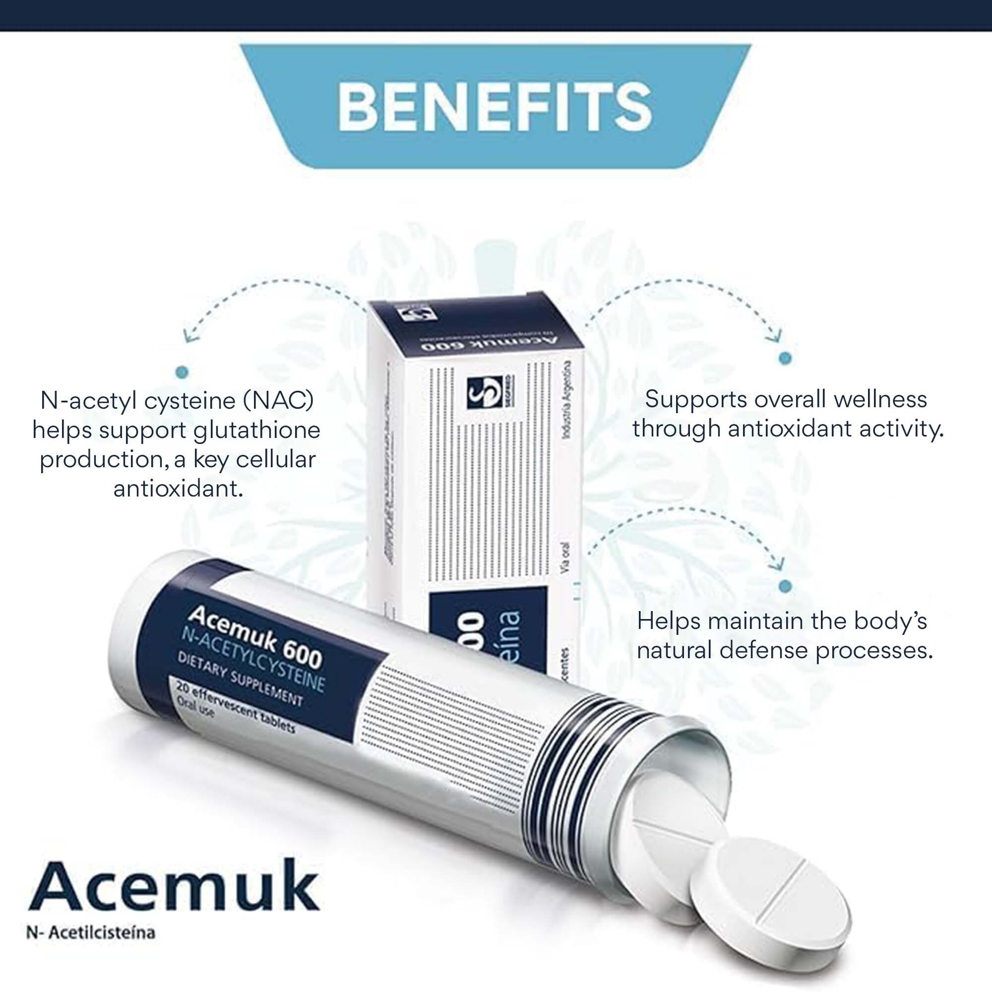 Acemuk NAC 600 mg botella para uso diario en rutina saludable