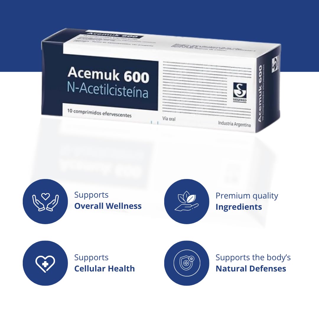 Acemuk NAC 600 mg, envase de tabletas para uso diario.