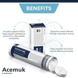 Acemuk NAC 600 mg, etiqueta clara facilita lectura y dosis.