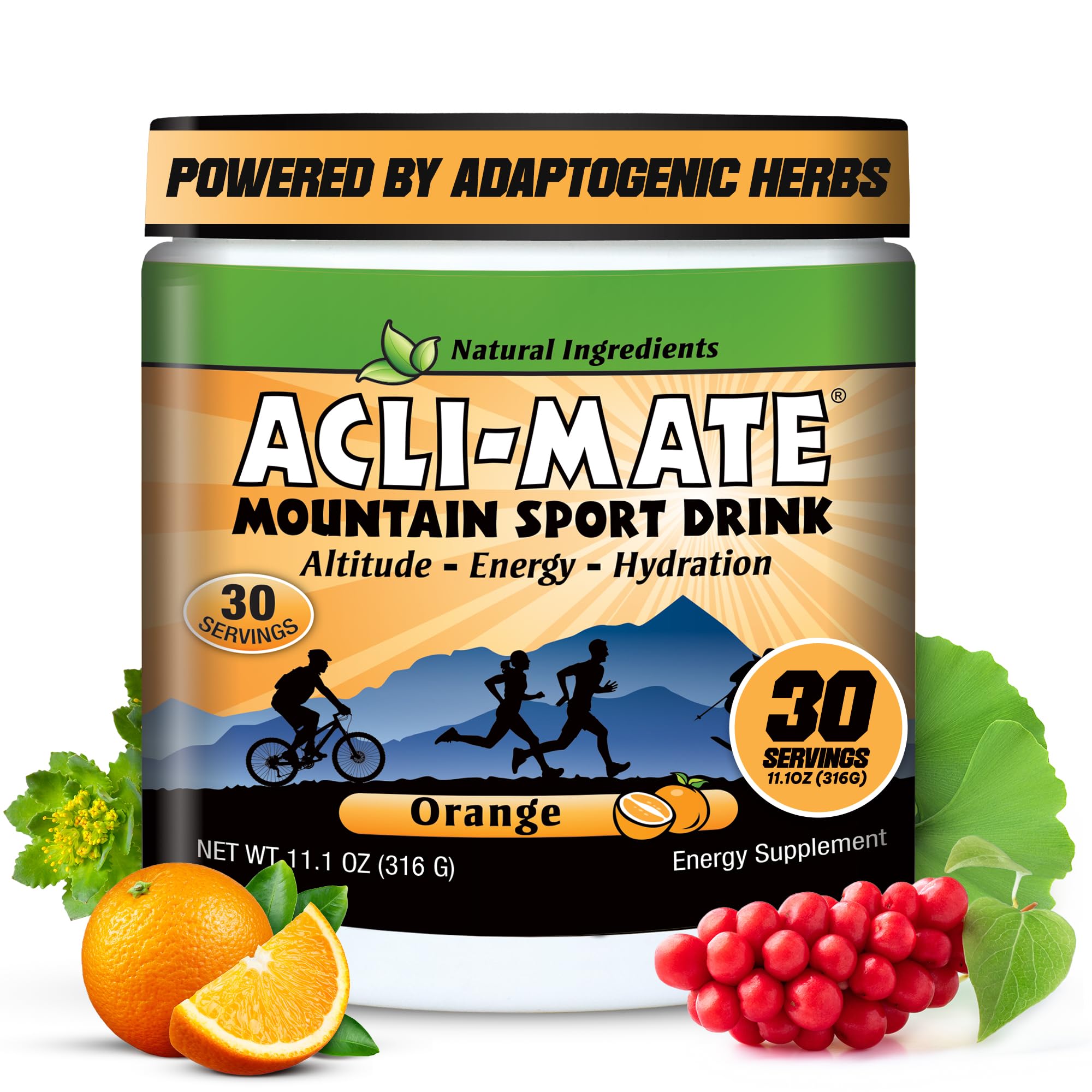 Acli-Mate polvo para aclimatación en altura, sabor naranja, ideal para hidratarse
