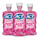 ACT Kids enjuague bucal fluoruro sabor chicle burbuja, pack de 3 botellas para uso diario.