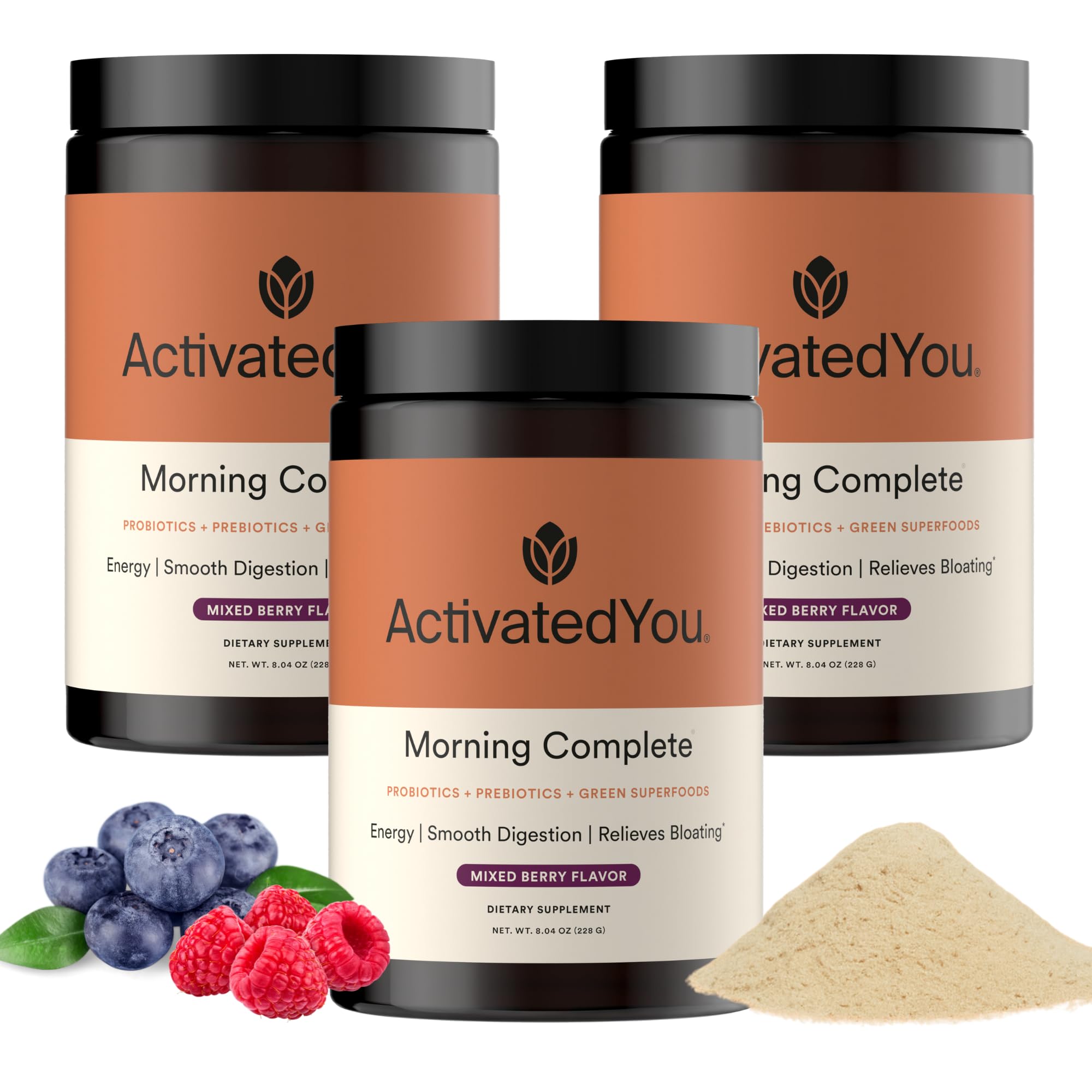 ACTIVATEDYOU Morning Complete en bote 3 pack, energía sostenida para el día.