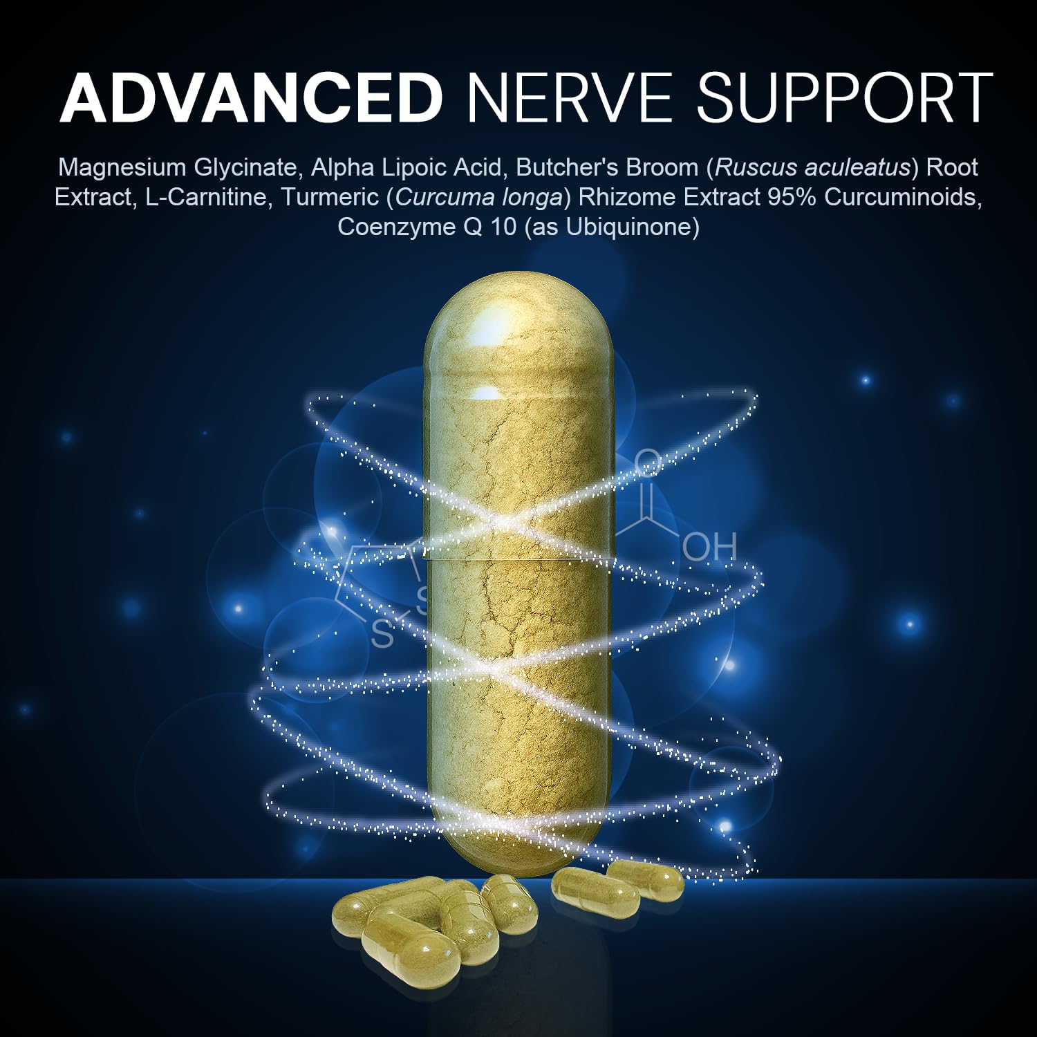 Active Bounty Nerve Recovery Pro, manos sosteniendo cápsula, sensación de energía suave y comodidad diaria.