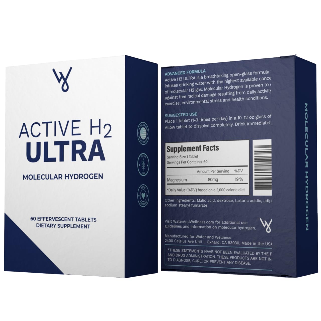 Active H2 Ultra vaso con agua hidrogenada para uso diario.