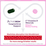 Active Iron: botella con etiqueta distintiva y presentación de 60 cápsulas y 60 tabletas